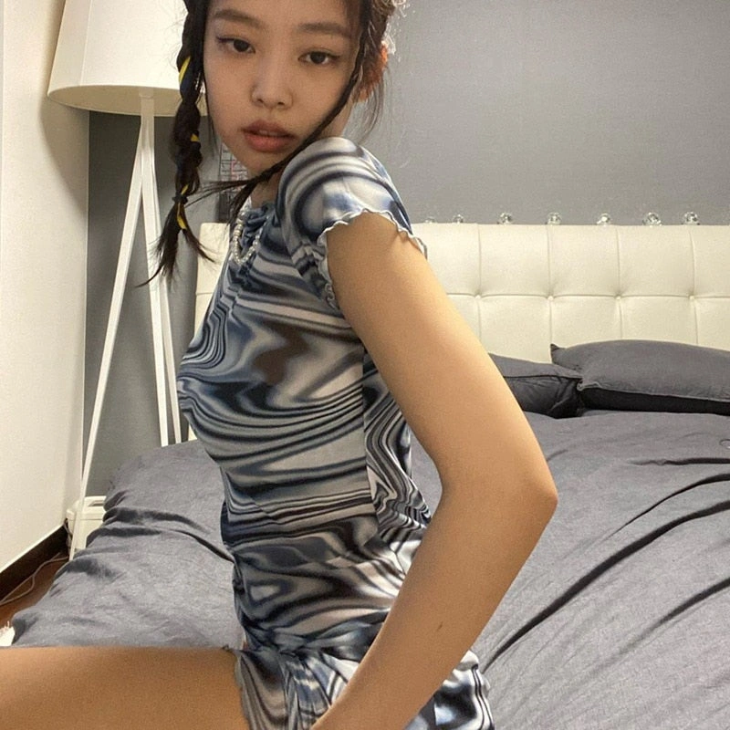 Y2K Korean Aesthetic Blackpink Jennie Inspired Swirl Mini Dress